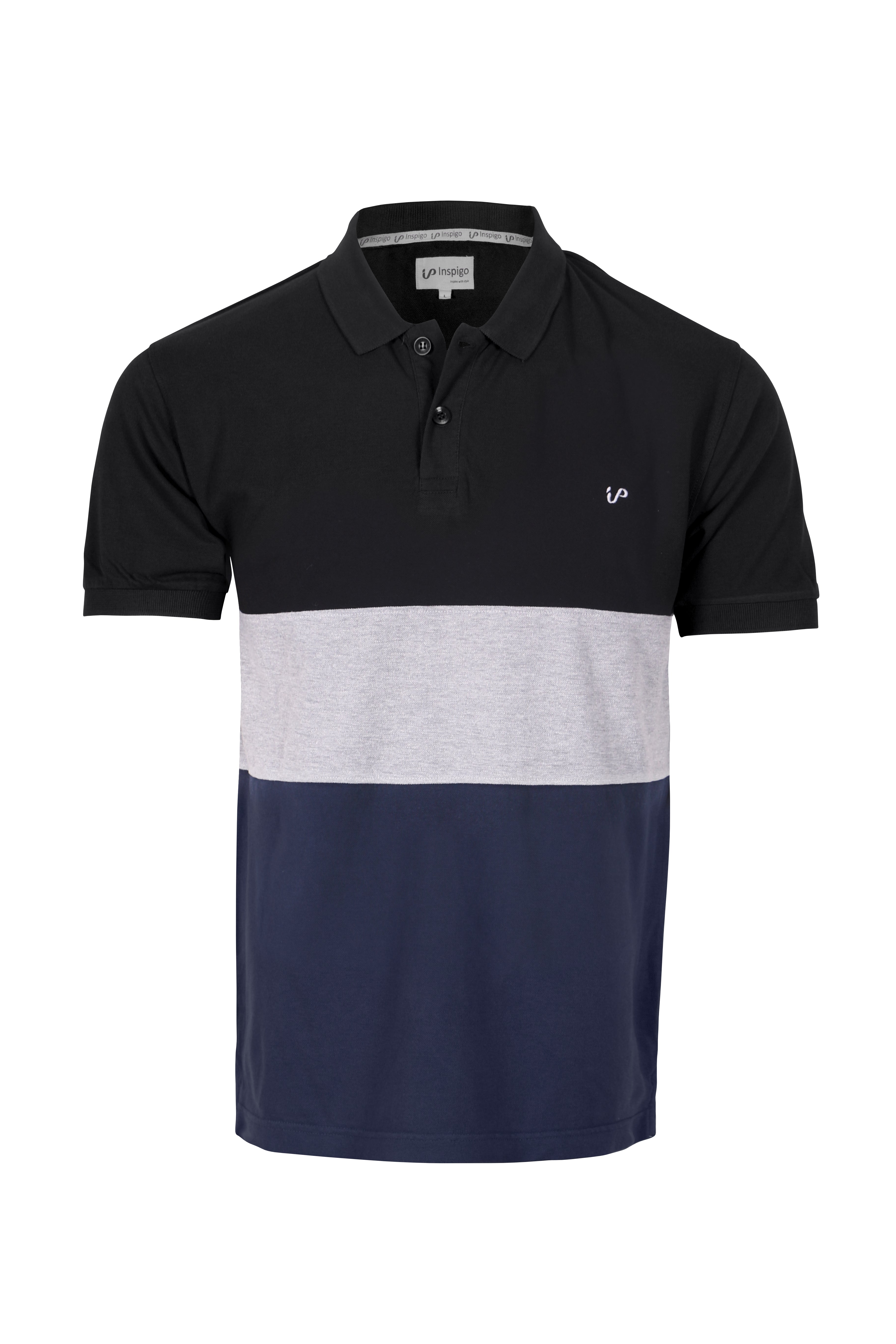 Men's Polo Shirt Black-GreyMelange-Navy Colour Block