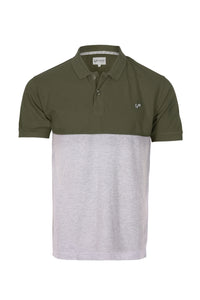 Men's Polo Shirt Olive-GreyMelange Colour Block