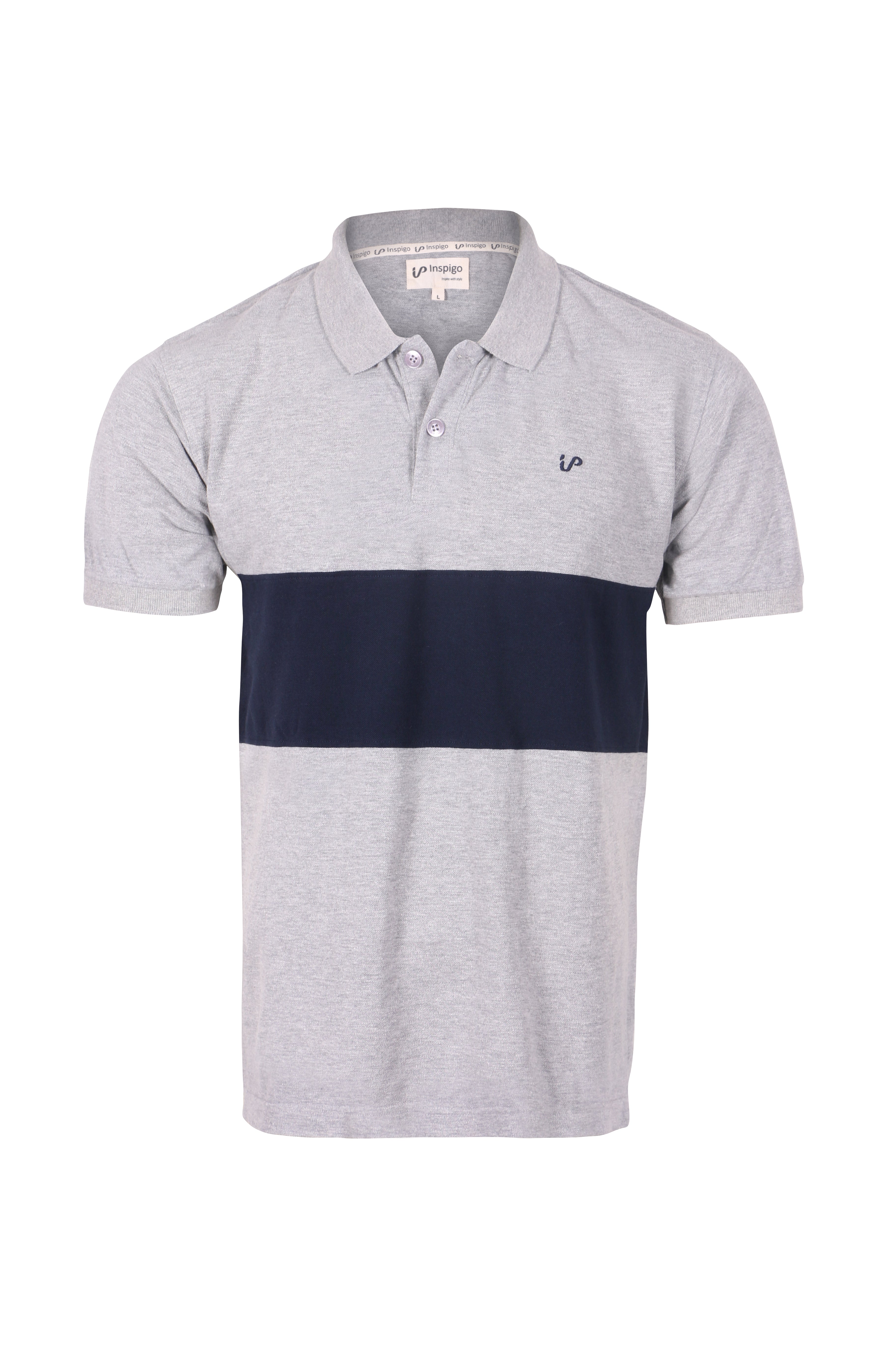 Men's Polo Shirt GreyMelange -Navy Colour Block