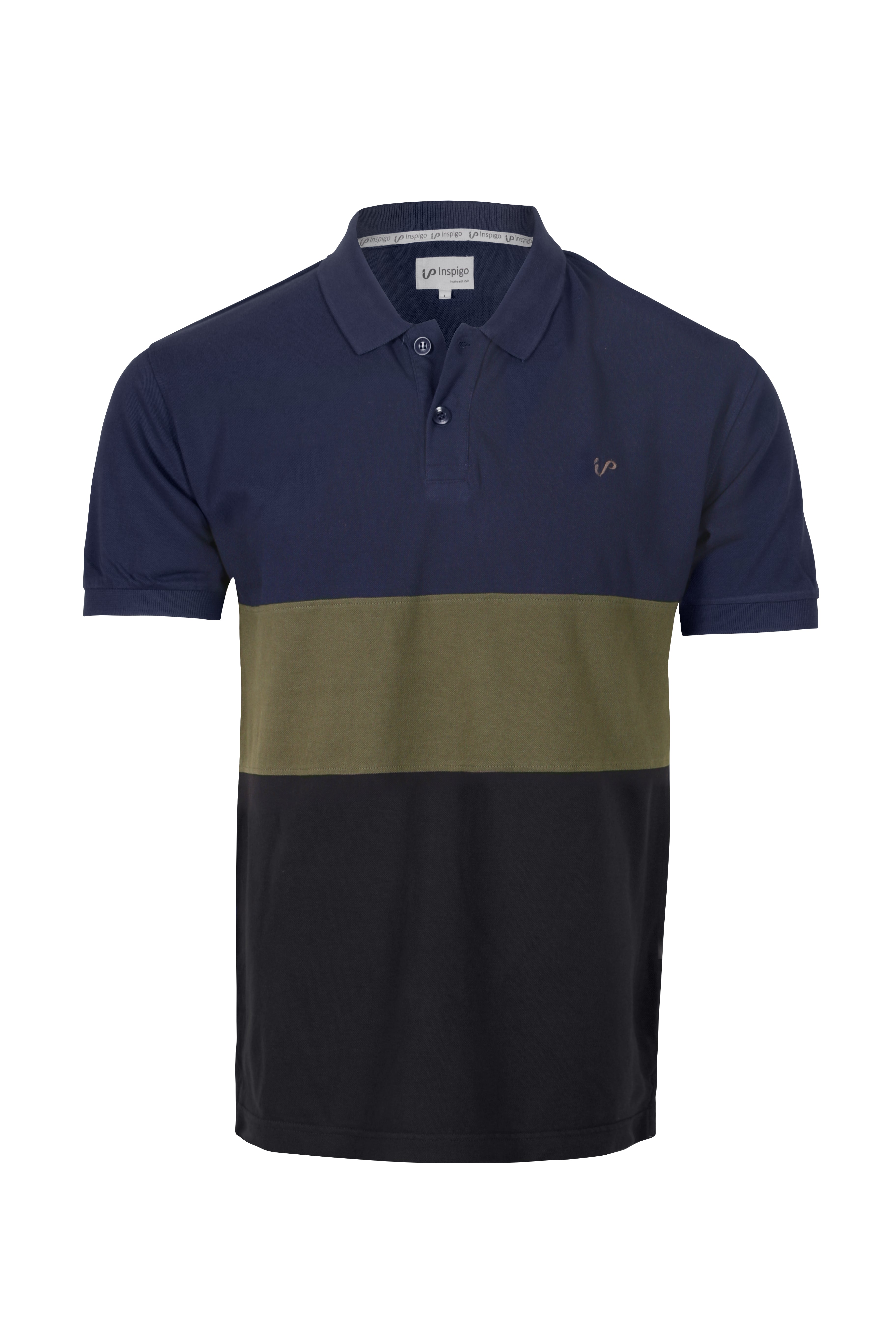 Men's Polo Shirt Navy-Olive-Black Colour Block