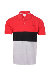 Men's Polo Shirt Red-Black-GreyMelange Colour Block